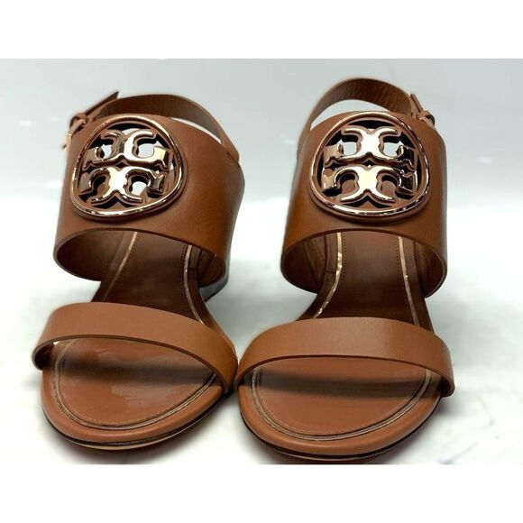 Tory Burch "Metal Miller" Vegan Leather 65mm Wedge Heels Size 9.5M Tan/Rose Gold - Picture 1 of 7